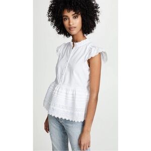 Sea New York Lilli Eyelet Flutter Sleeve Top Cotton White Size 2